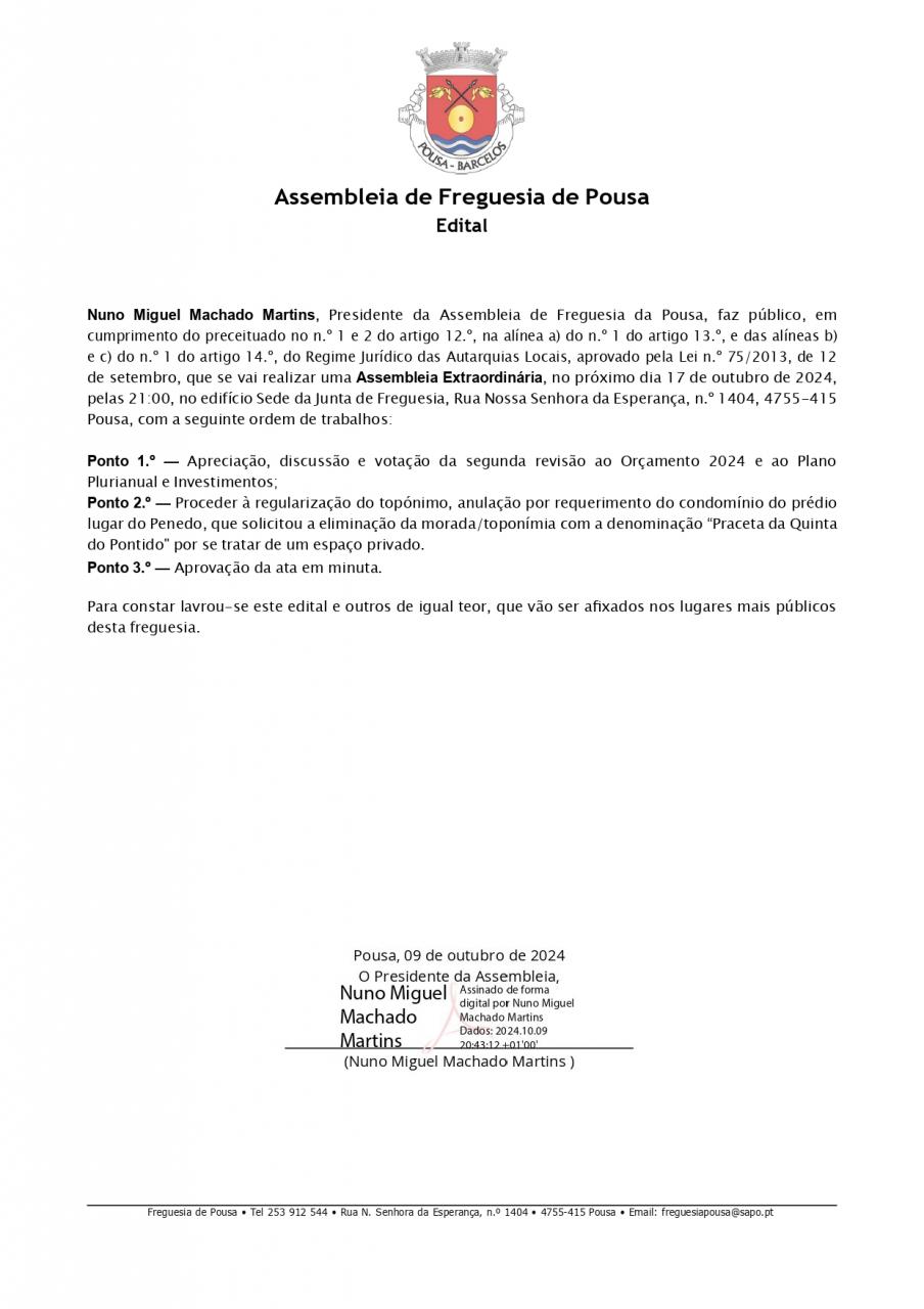 Assembleia Extraordinária de Freguesia de 2024